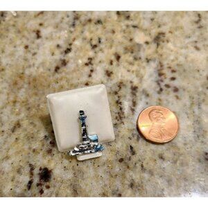Vintage Silver Tone Blue Accent Lighthouse Tie Lapel Brooch Pin. Nautical
